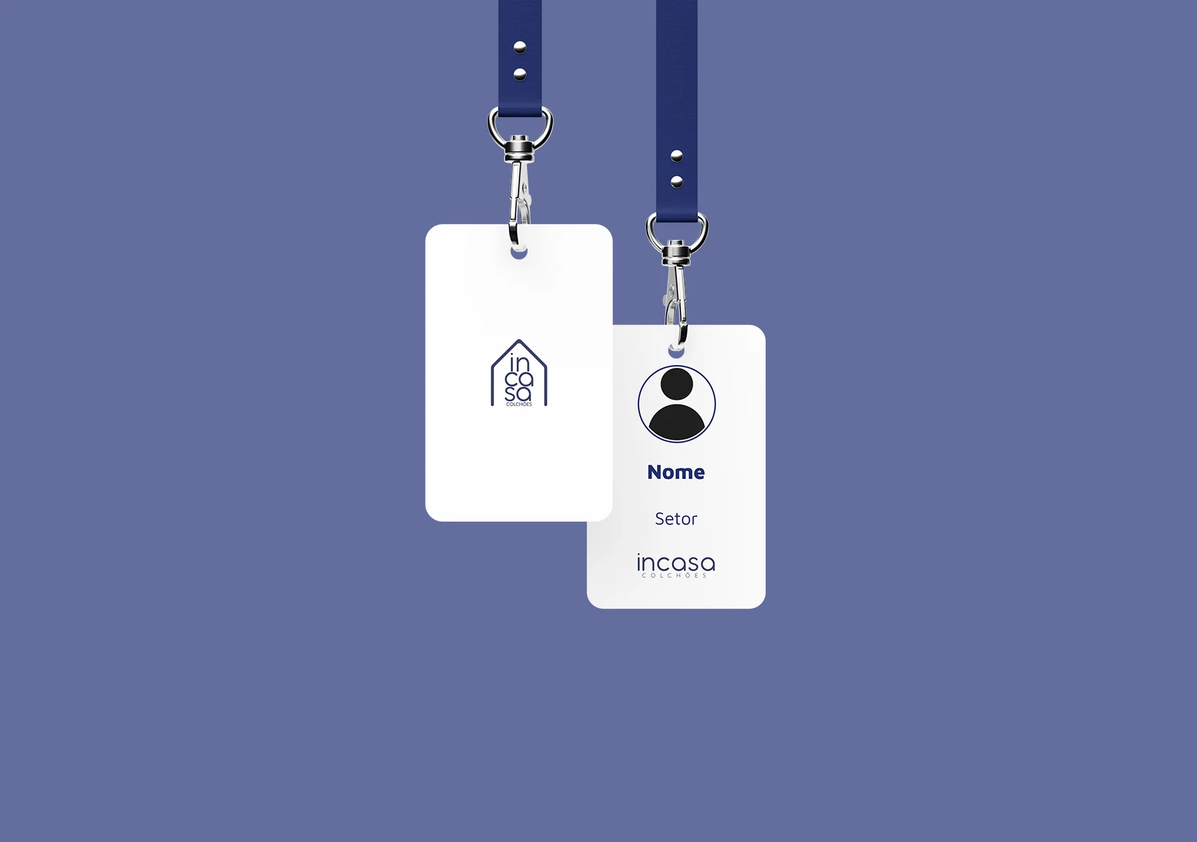 Crachás com a identidade visual da Incasa Colchões